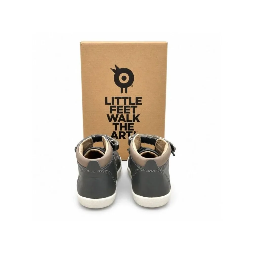 Leather Toddler High Top Sneakers Boys Size 9 Grey Taupe Hook and Loop Old Soles